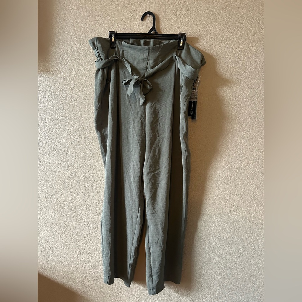 Soho Apparel Sage Green Paperbag Waist Wide-Leg Pants